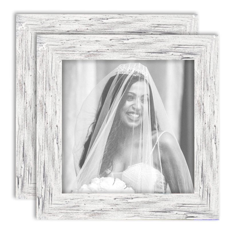 TOFOREVO Picture Frames 4x4 Set of 2 Distressed White Wood Grain Photo Frame for Gallery Wall Mounting or Tabletop Display