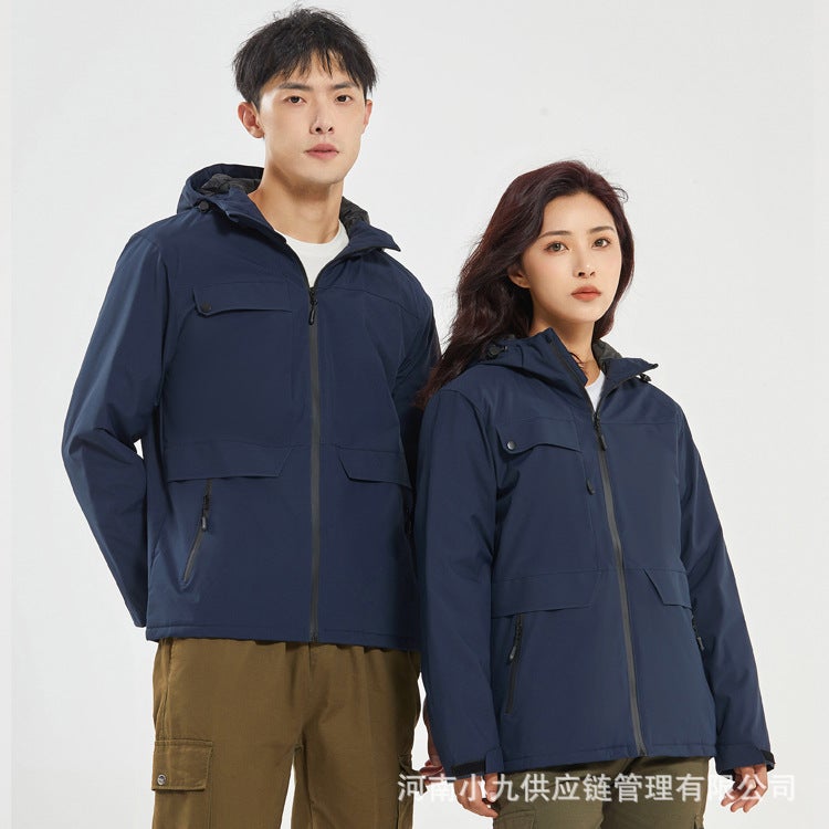 Outdoor Group Mens Cotton-Padded Jacket Windproof Warm Mountain Climbing Ski Suit Workwear Customizable Womens Same Style Light gray