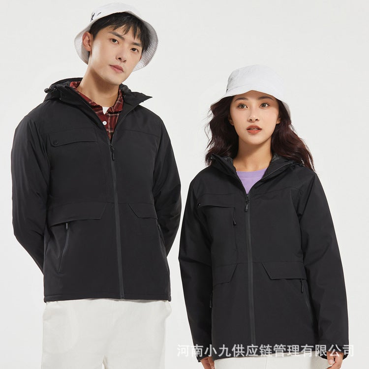 Outdoor Group Mens Cotton-Padded Jacket Windproof Warm Mountain Climbing Ski Suit Workwear Customizable Womens Same Style Light gray