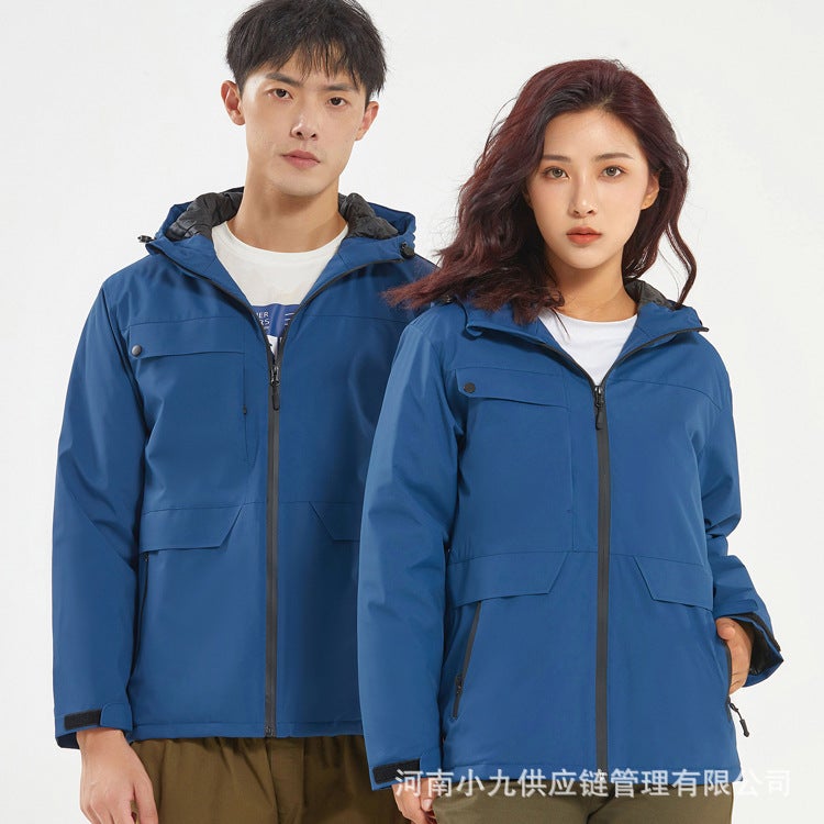 Outdoor Group Mens Cotton-Padded Jacket Windproof Warm Mountain Climbing Ski Suit Workwear Customizable Womens Same Style Light gray