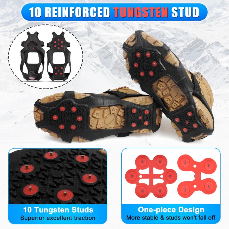 FUSIGO Tungsten Crampons Ice Cleats for Shoes and Boots Non-Slip Shoe Grippers with Reflective Heel Traction Cleats for Walking on Snow Ice M - Image 3