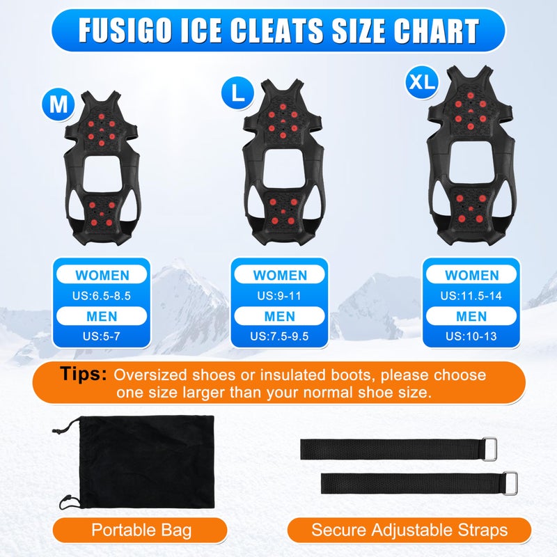 FUSIGO Tungsten Crampons Ice Cleats for Shoes and Boots Non-Slip Shoe Grippers with Reflective Heel Traction Cleats for Walking on Snow Ice M - Image 5