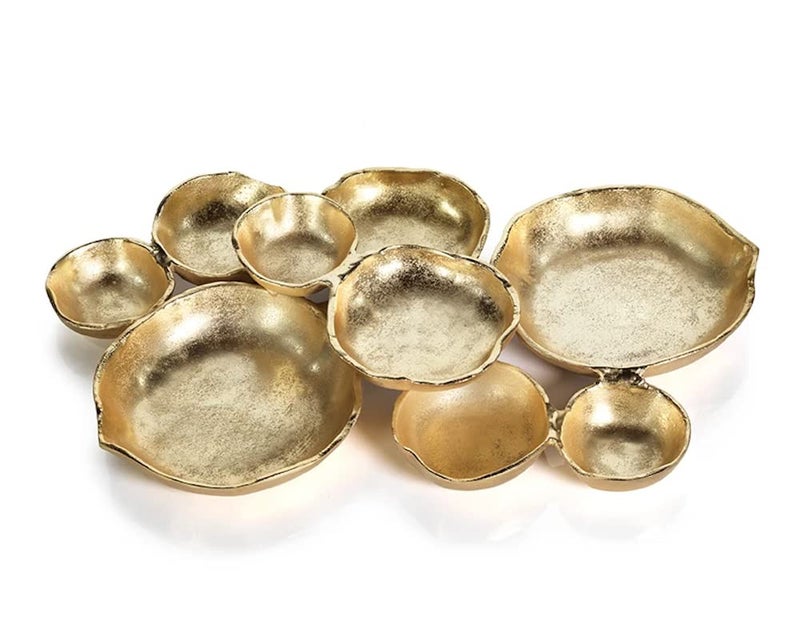 Zodax Cluster of 9 Round Serving Antique Gold Finish Aluminum Base 19 x 12 x 25