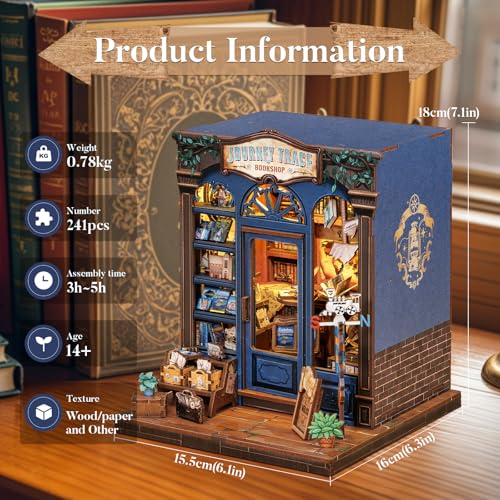 Fsolis Book Nook Kit DIY Miniature Scene House Kit for Adults and Beginners Tiny House Mini Bookshop Model Bookshelf 3D Puzzles Nook Decor Gifts for Women Teenagers Journey Trace Bookshop - Image 5