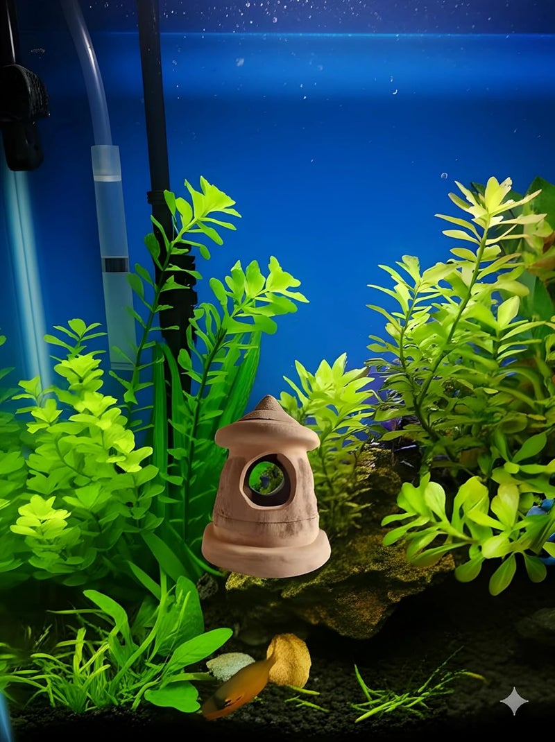RUKDA Terracotta Aquarium Decoration – Fish Tank Cave Shelter, Ideal Breeding Hideout for Betta Fish, Shrimp, Goldfish, and Small Reptiles – Eco-Friendly & Safe (EarthNest Hut) - Image 1