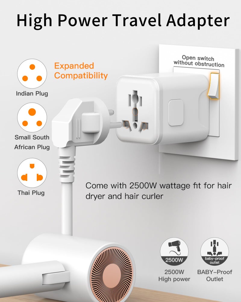 URJD Universal Travel Socket Adapter 2500W – 9-in-1 Multi Plug for India & Abroad | Works with US UK EU AUS | Safe & Durable Travel Charge, 100-250 Voltage, Worldwide Travel Plug for Mobile, Camera - Image 4
