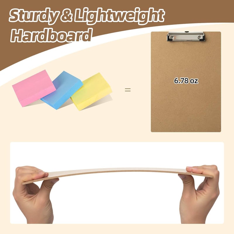 HappyHapi 16 Pack Clipboard 8.5 x 11 Letter Size Clip Boards Bulk, A4 Wooden Hardboard Office Clipboards Pack for Classroom, Work-Meetings, Brown - Image 4