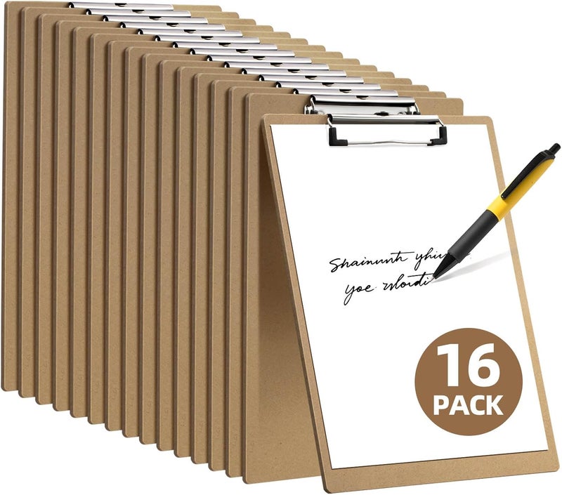 HappyHapi 16 Pack Clipboard 8.5 x 11 Letter Size Clip Boards Bulk, A4 Wooden Hardboard Office Clipboards Pack for Classroom, Work-Meetings, Brown - Image 1