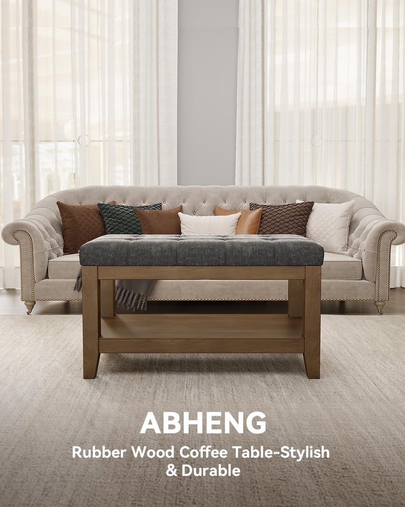 ABHENG Solid Rubber Wood Shoe Bench, Soft Chenille Material Upholstered Seat, 770LB Load Capacity, Multi-Storage for Entryway/Bedroom/Living Room, Vintage Style, 31.5"x15.7"x17.7", Dark Gray,UASND66G - Image 3