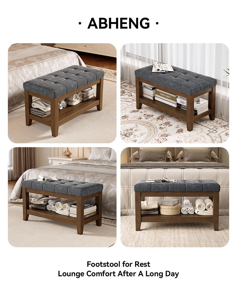 ABHENG Solid Rubber Wood Shoe Bench, Soft Chenille Material Upholstered Seat, 770LB Load Capacity, Multi-Storage for Entryway/Bedroom/Living Room, Vintage Style, 31.5"x15.7"x17.7", Dark Gray,UASND66G - Image 5