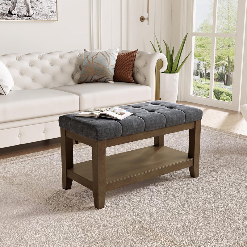 ABHENG Solid Rubber Wood Shoe Bench, Soft Chenille Material Upholstered Seat, 770LB Load Capacity, Multi-Storage for Entryway/Bedroom/Living Room, Vintage Style, 31.5"x15.7"x17.7", Dark Gray,UASND66G - Image 4