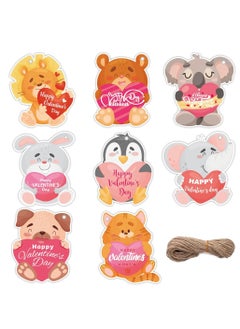 Generic 160pcs Valentine's Day Gift Tags, 8 Styles Cute Animal Gift Tags Labels Double Sided Valentines Tags Hanging Paper Ornaments for Kids Party Favors Gift Wrapping, with 95ft Rope  - Image 1