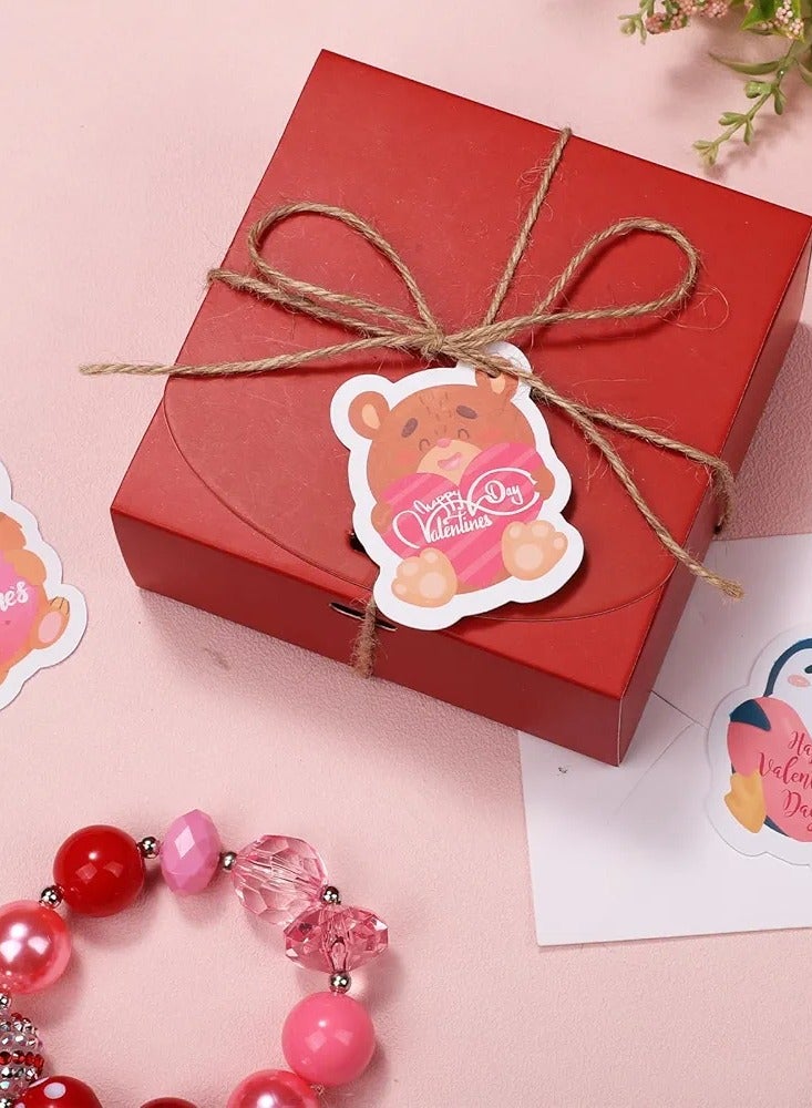 160pcs Valentine's Day Gift Tags, 8 Styles Cute Animal Gift Tags Labels Double Sided Valentines Tags Hanging Paper Ornaments for Kids Party Favors Gift Wrapping, with 95ft Rope - Image 2