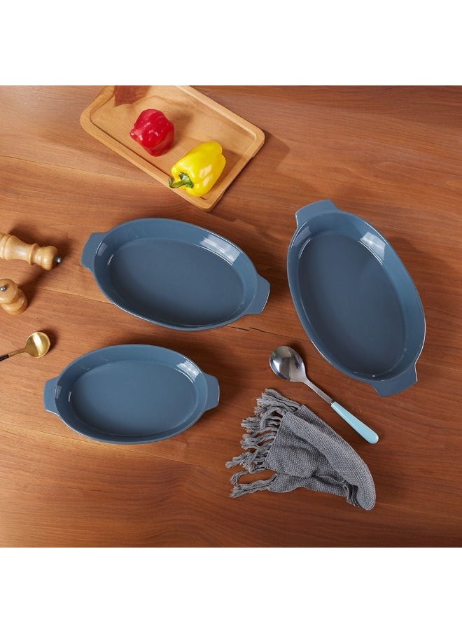 DANUBE HOME Chef's Delight Porcelain 3-Piece Oval Baking Dish Set – Durable, Oven-Safe Bakeware for Lasagna, Roasting, Casseroles & Serving, Elegant Design for Modern Kitchens  - Image 1