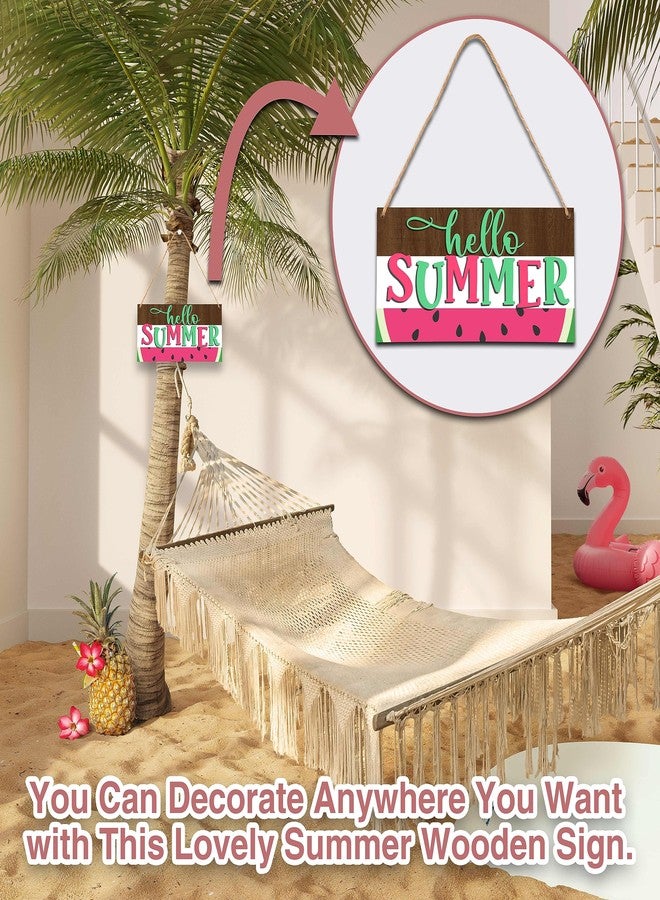 YQV Hello Summer Front Door Sign, Watermelon Farmhouse Wooden Wall Art Hanging Plaque, Rustic Wall Sign Yard Indoor Outdoor Garden Home Office Decorations with Rope -A02 - Image 4