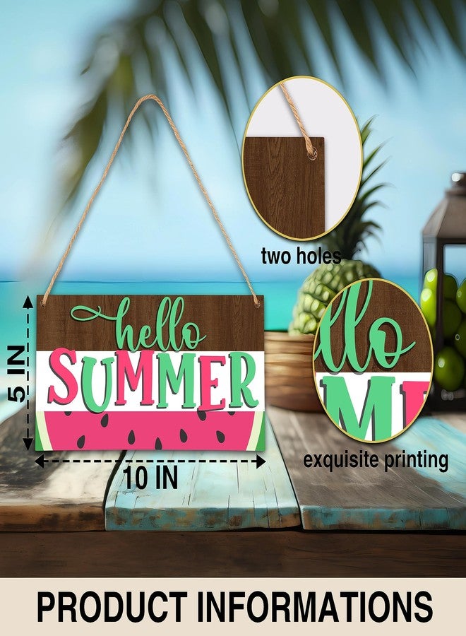 YQV Hello Summer Front Door Sign, Watermelon Farmhouse Wooden Wall Art Hanging Plaque, Rustic Wall Sign Yard Indoor Outdoor Garden Home Office Decorations with Rope -A02 - Image 2