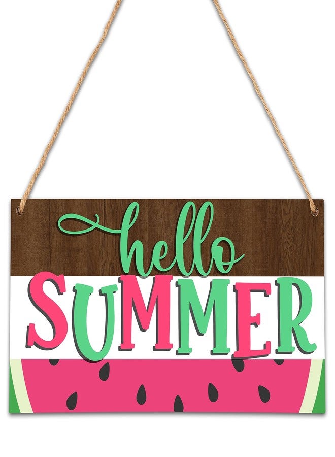 YQV Hello Summer Front Door Sign, Watermelon Farmhouse Wooden Wall Art Hanging Plaque, Rustic Wall Sign Yard Indoor Outdoor Garden Home Office Decorations with Rope -A02 - Image 1