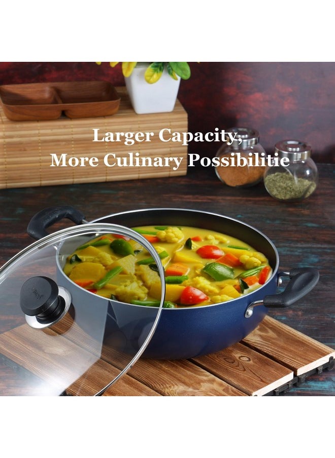 VINOD Vinod Zest Aluminium Non Stick Deep Kadhai with Glass Lid - 1.4 Litre, 18cm | 3 Layer Ceramic Coating | 3 mm Thick | Metal Spoon Friendly | Gas Base, Toxin Free - 1 Year Warranty 