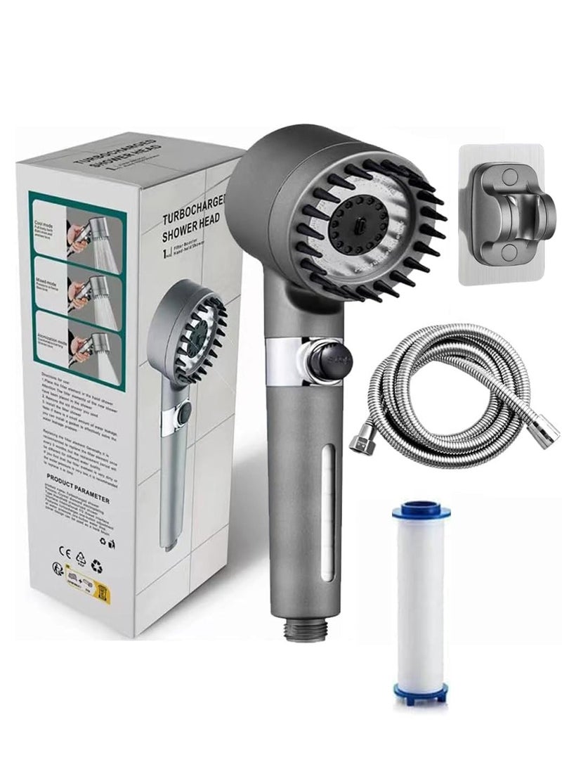 Filtered Shower Head With Handheld, Turbo Head Showerhead, Black, 3 Spray Modes, 5 Pack Filter Element, Painted Finish - Image 1