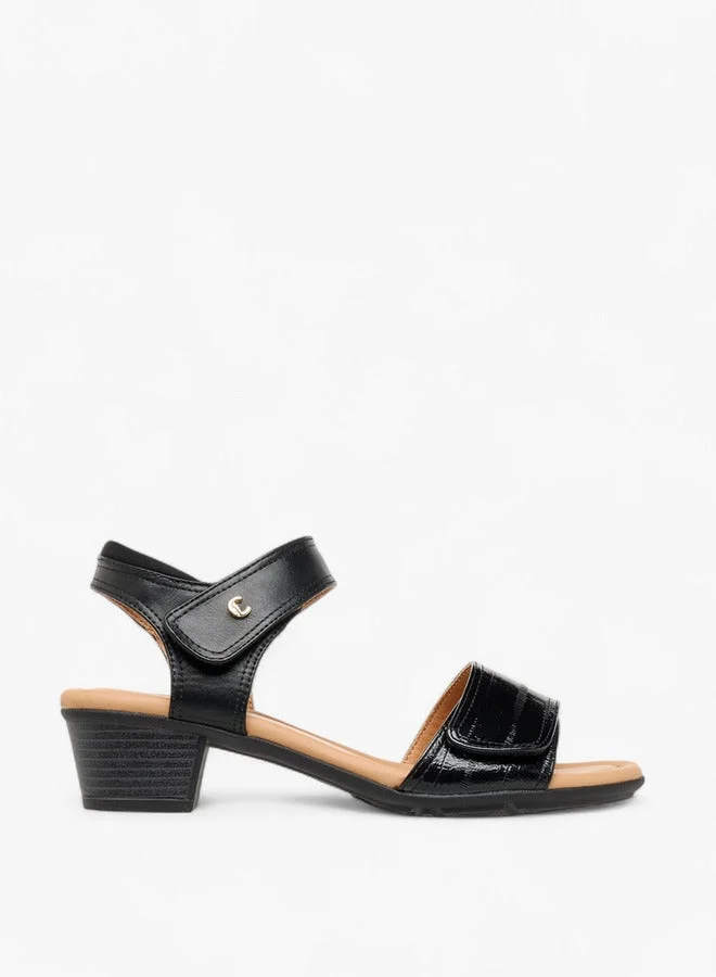 Women Solid Block Heel Sandals with Hook and Loop Closure