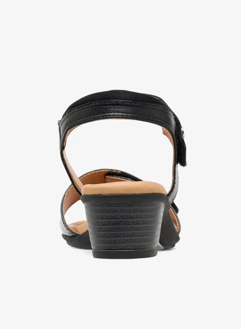 Le Confort BLACK Women Solid Block Heel Sandals with Hook and Loop Closure for Women | Best Price UAE