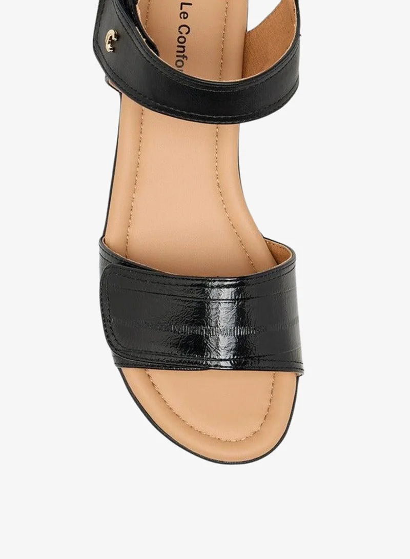 Le Confort BLACK Women Solid Block Heel Sandals with Hook and Loop Closure for Women | Best Price UAE