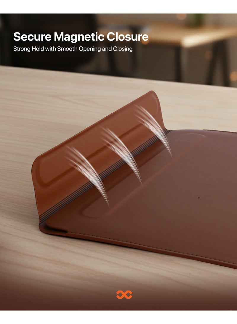 INFINYTY MacBook 13"/13.6" Leather Sleeve with Stand – Elevé (Brown), Compatible with All 13"/13.6" Laptops & Notebooks, Soft Leather, Slim Design, Magnetic Closure, Built-in Stand for Comfortable Viewing - Image 4