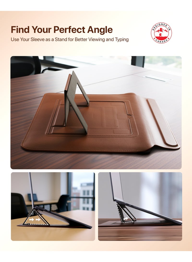 INFINYTY MacBook 13"/13.6" Leather Sleeve with Stand – Elevé (Brown), Compatible with All 13"/13.6" Laptops & Notebooks, Soft Leather, Slim Design, Magnetic Closure, Built-in Stand for Comfortable Viewing - Image 5