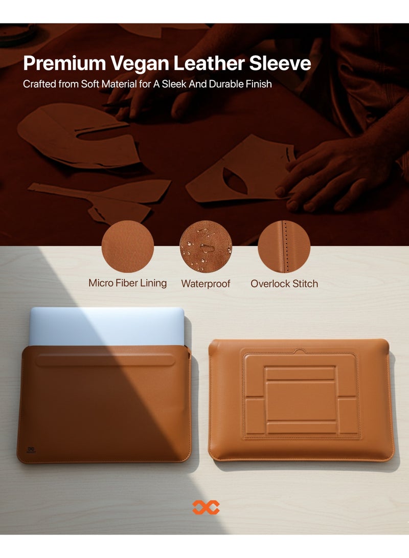 INFINYTY MacBook 13"/13.6" Leather Sleeve with Stand – Elevé (Brown), Compatible with All 13"/13.6" Laptops & Notebooks, Soft Leather, Slim Design, Magnetic Closure, Built-in Stand for Comfortable Viewing - Image 3