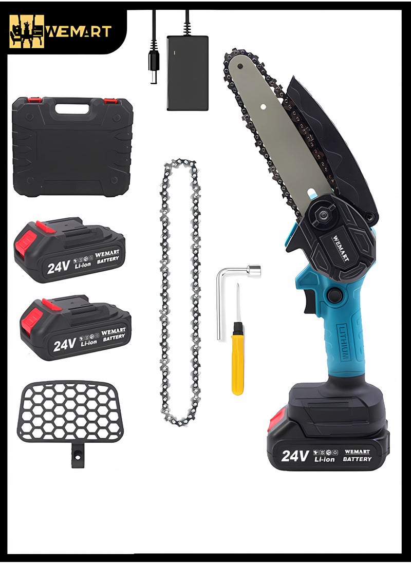 WEMART - 24V Mini Chainsaw Cordless 6-inch, Handheld Electric Power Chain Saw with 2 Batteries, for Tree Trimming Wood Cutting, Best Gifts for Dad, Husband - Image 1