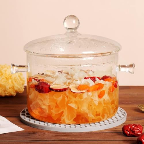 Incrizma Brushed Glass Pots For Cooking On Stove, 2 Litre Glass Cooking Pot With Lid, Heat-Resistant Simmer Pot For Stove Potpourri, Saucepan Pot Fits, Pasta Noodle, Soup, Milk, Tea With Slicone Mat - Image 2