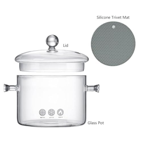 Incrizma Brushed Glass Pots For Cooking On Stove, 2 Litre Glass Cooking Pot With Lid, Heat-Resistant Simmer Pot For Stove Potpourri, Saucepan Pot Fits, Pasta Noodle, Soup, Milk, Tea With Slicone Mat - Image 3