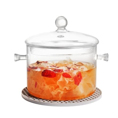 Incrizma Brushed Glass Pots For Cooking On Stove, 2 Litre Glass Cooking Pot With Lid, Heat-Resistant Simmer Pot For Stove Potpourri, Saucepan Pot Fits, Pasta Noodle, Soup, Milk, Tea With Slicone Mat - Image 1