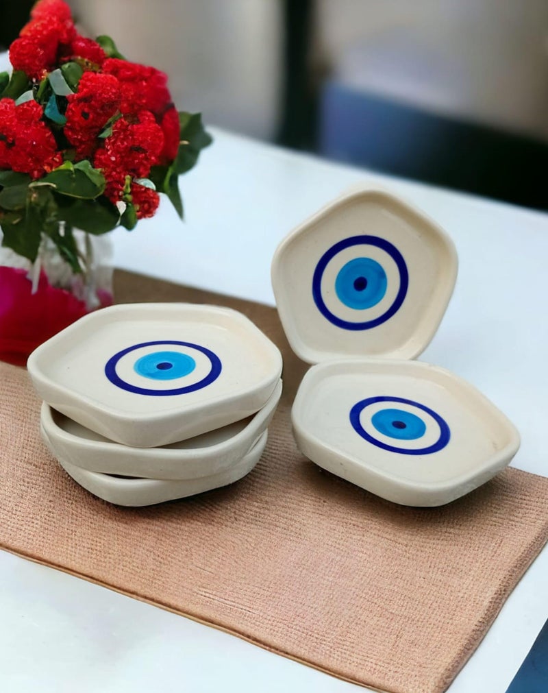 MALAIKAH Ceramic Serving Platter Pack of 5 Evil Eye Printed, Handcrafted and Handmade Plate for Snack, Plates for Kitchen and Dinning Microwave Dishwasher Safe - Image 1
