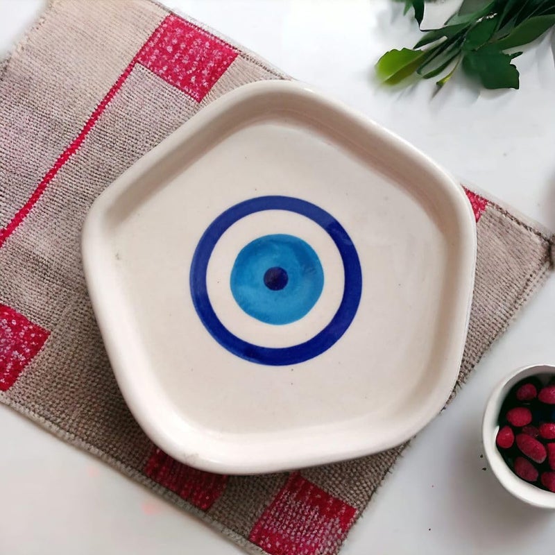 MALAIKAH Ceramic Serving Platter Pack of 5 Evil Eye Printed, Handcrafted and Handmade Plate for Snack, Plates for Kitchen and Dinning Microwave Dishwasher Safe - Image 2