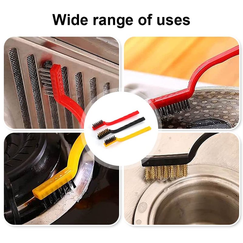 Small wire brush set for cleaning and rust removal, brushes with small wire bristles made of stainless steel, nylon, and copper, 3-piece set - Image 3