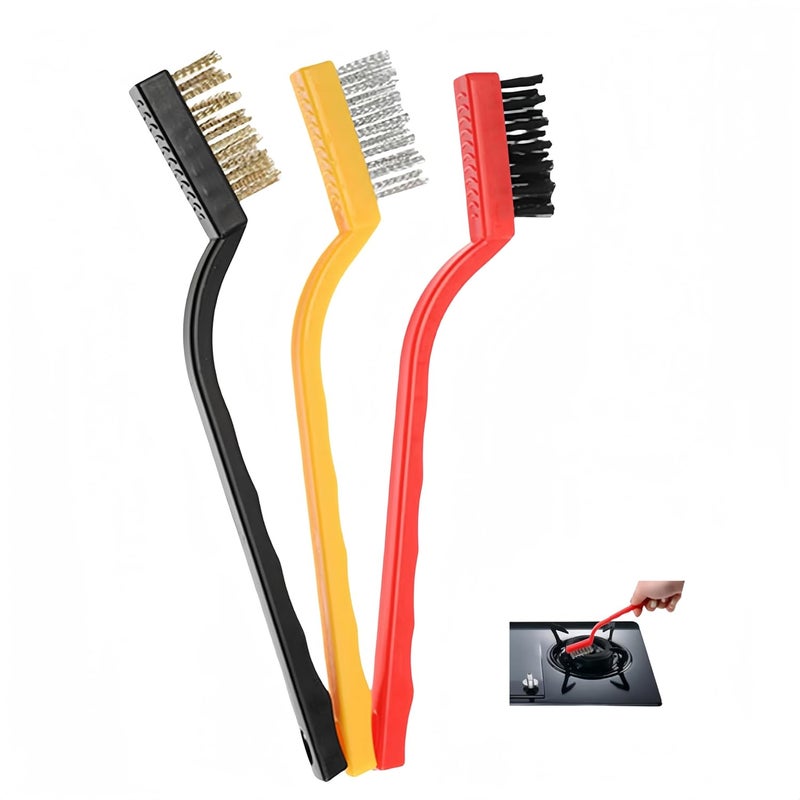 Small wire brush set for cleaning and rust removal, brushes with small wire bristles made of stainless steel, nylon, and copper, 3-piece set - Image 1