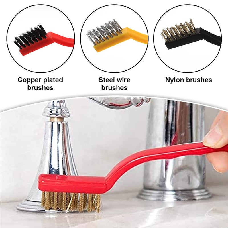 Small wire brush set for cleaning and rust removal, brushes with small wire bristles made of stainless steel, nylon, and copper, 3-piece set - Image 5