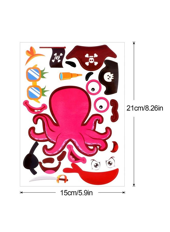 Konsait 24 Sheets Pirate Make Your Own Stickers Decorative For Kids Pirate Theme Sticker Mix And Match Shark Sticker Parrot Jake Captain Birthday Party Favors Crafts Supplies - Image 3