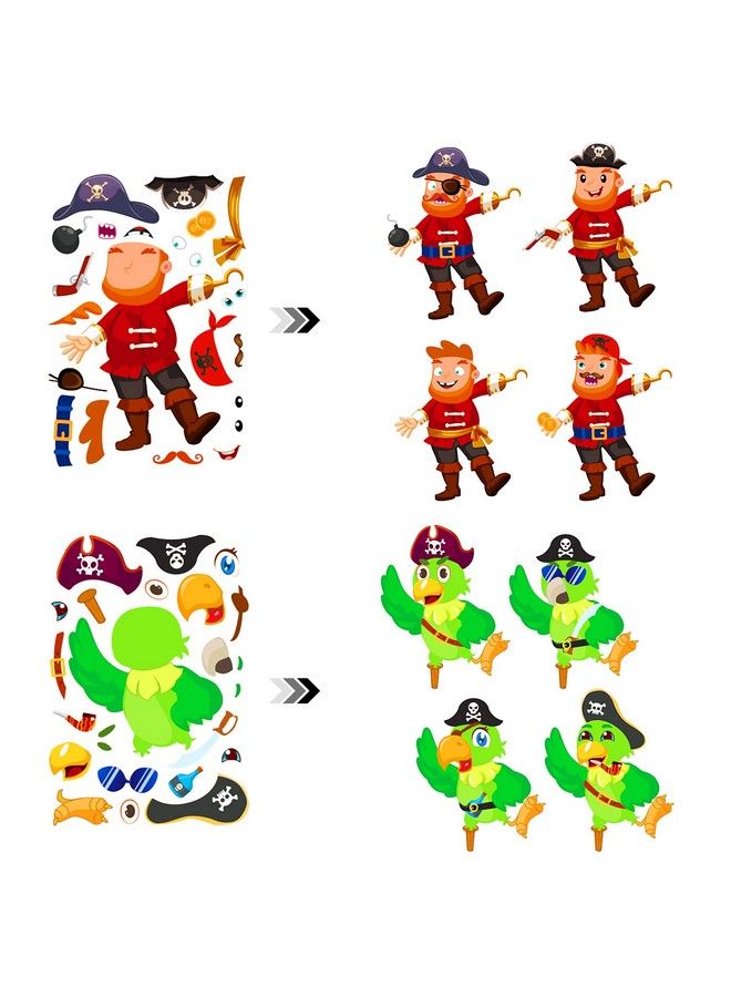Konsait 24 Sheets Pirate Make Your Own Stickers Decorative For Kids Pirate Theme Sticker Mix And Match Shark Sticker Parrot Jake Captain Birthday Party Favors Crafts Supplies - Image 5