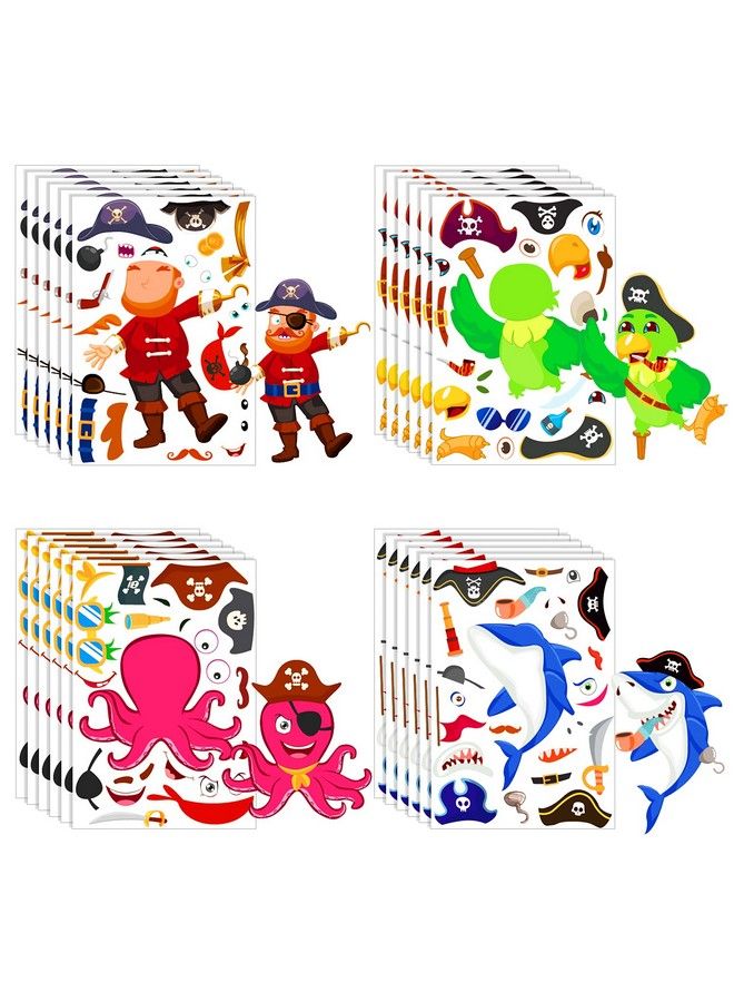Konsait 24 Sheets Pirate Make Your Own Stickers Decorative For Kids Pirate Theme Sticker Mix And Match Shark Sticker Parrot Jake Captain Birthday Party Favors Crafts Supplies - Image 2