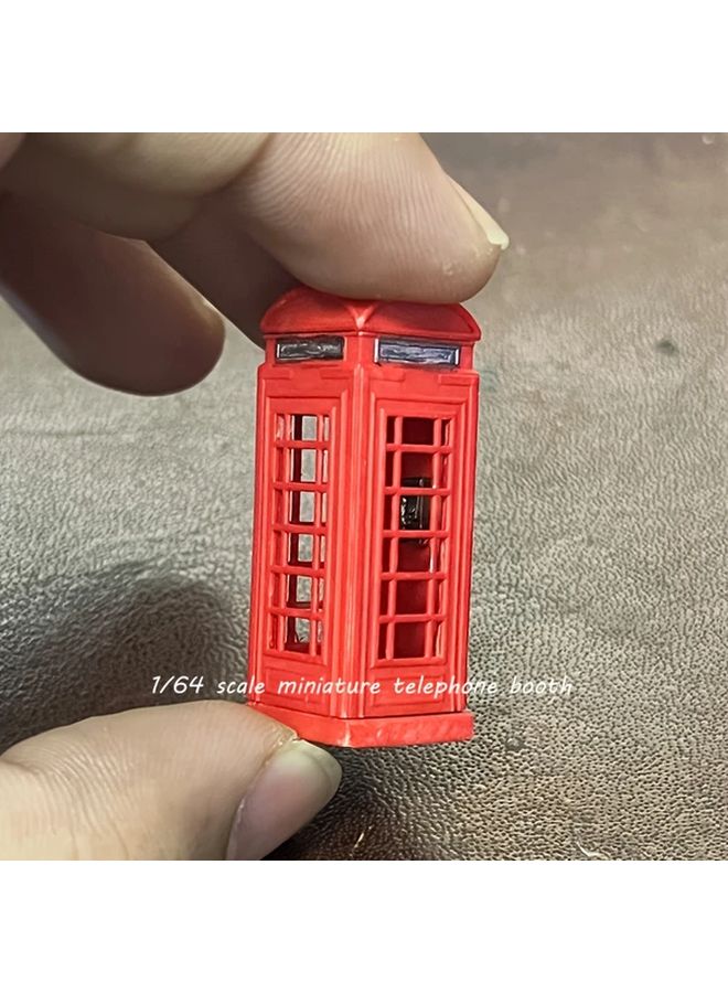 1 64 Scale Hand Painted Red Telephone Booth Model With Storage Box For Diorama Scenes - Image 1
