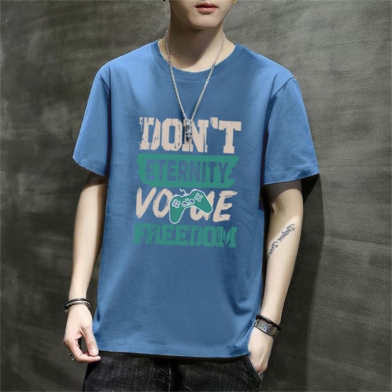 2024 Summer New Short-sleeved T-shirt Men's Loose Top Student's Simple Milk Silk Printed T-shirt Men's Round Neck