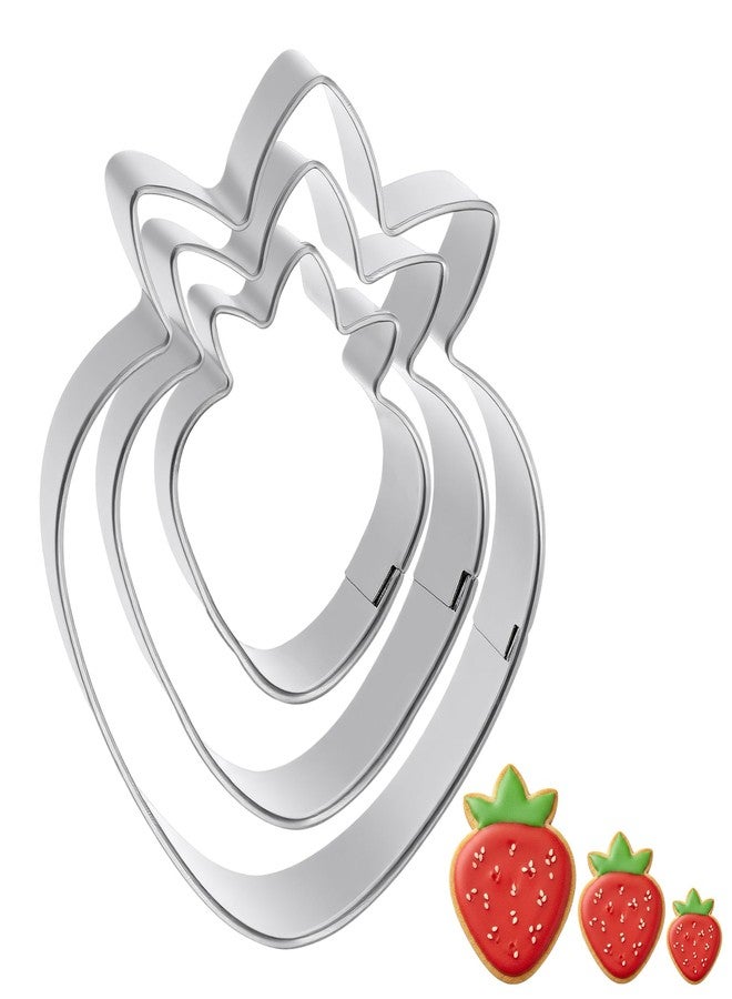 Thrymme Strawberry Cookie Cutter, 3 PCS Fruit Cookie Cutters Set - 3 Sizes (3.5", 2.5", 1.5") Stainless Steel Baking Tools for Cookies, Biscuit Dough & Fondant - Durable, Fun & Professional Bakeware - Image 1