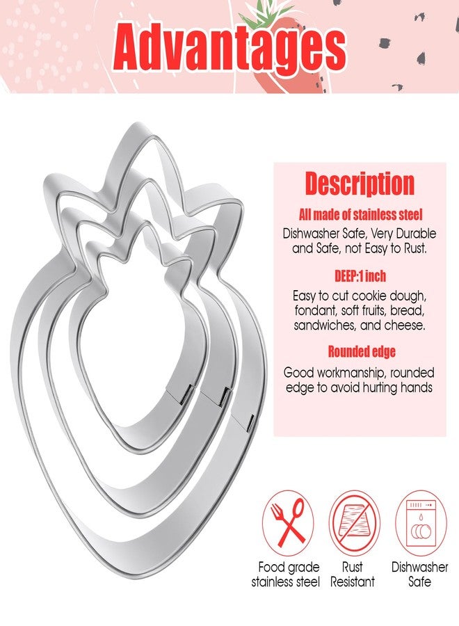 Thrymme Strawberry Cookie Cutter, 3 PCS Fruit Cookie Cutters Set - 3 Sizes (3.5", 2.5", 1.5") Stainless Steel Baking Tools for Cookies, Biscuit Dough & Fondant - Durable, Fun & Professional Bakeware - Image 2