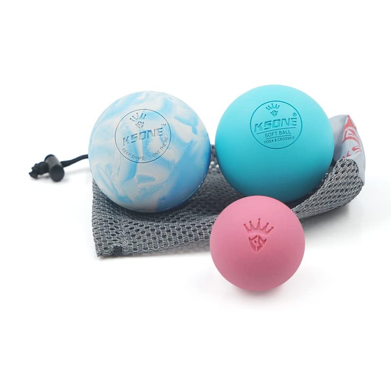 KSONE Massage Lacrosse Balls Massage Sets for Myofacial ReleaseTrigger Point TherapySet of 2Hard Lacrosse Massage Ball Soft Massage Ball with one Mini Ball