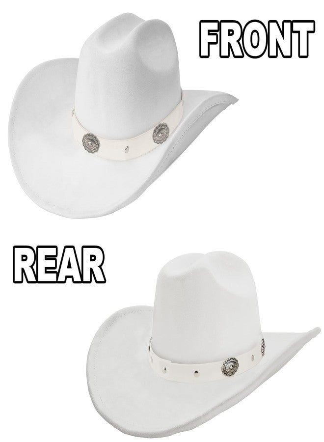 Foeran Western Cowboy Hat for Men Women,Shapeable Wide Brim Felt Fedora Classic Cowgirl Hats for Cowboys and Cowgirls,with bolo tie, White-a, L-XL - Image 3