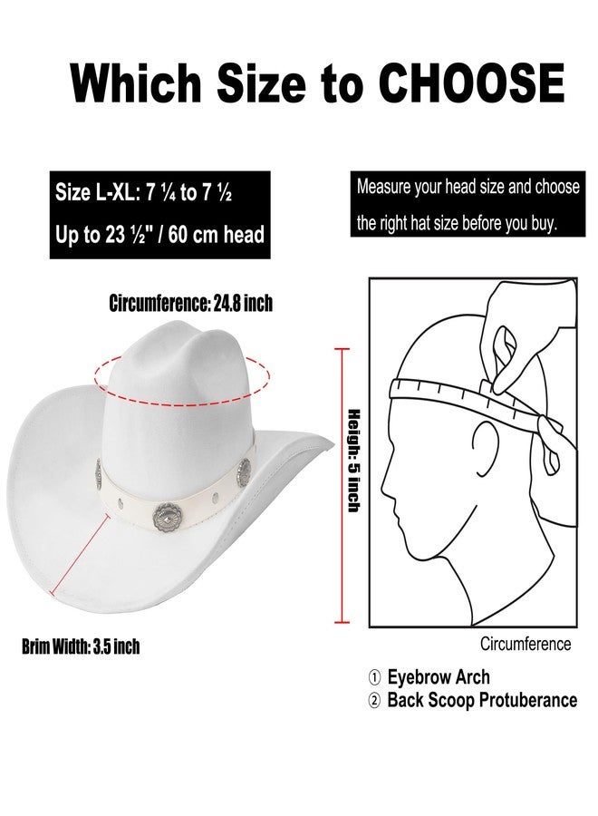 Foeran Western Cowboy Hat for Men Women,Shapeable Wide Brim Felt Fedora Classic Cowgirl Hats for Cowboys and Cowgirls,with bolo tie, White-a, L-XL - Image 4