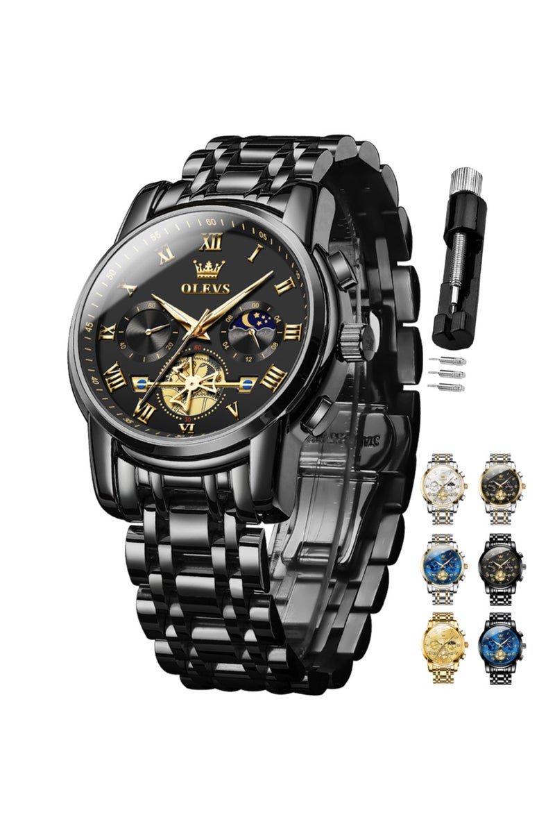 أوليفز ساعات OLEVS للرجال، ساعة أنيقة مقاومة للماء، كرونوغراف، كوارتز، من الفولاذ المقاوم للصدأ، مضيئة - Image 1