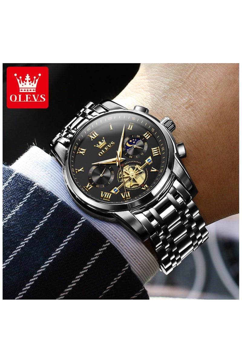 أوليفز ساعات OLEVS للرجال، ساعة أنيقة مقاومة للماء، كرونوغراف، كوارتز، من الفولاذ المقاوم للصدأ، مضيئة - Image 2
